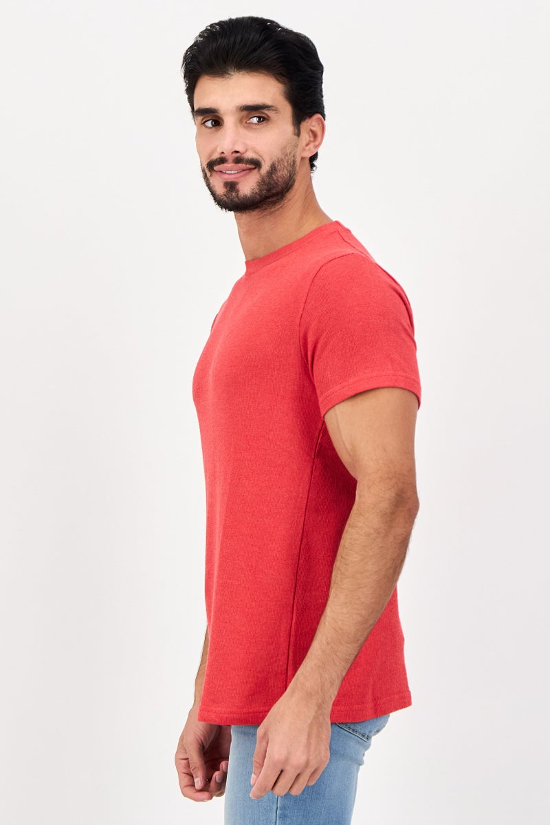 Threadbare Men Crew Neck Short Sleeve Textured T-Shirt, Red - Image 2